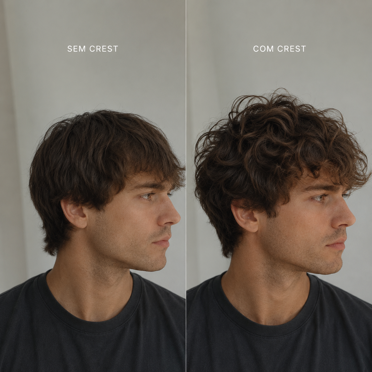 Antes e depois usando CREST Sea Salt Spray